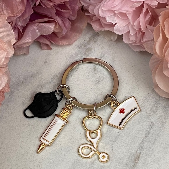 Nurses Keychain with Stethoscope, Nurses Cap & Black Face Mask - Picture 4 of 16